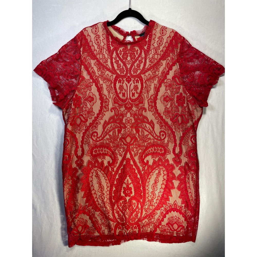 Y2K 90s lace dress mandarin collar lined short sleeve 3XL millenial romantic‎